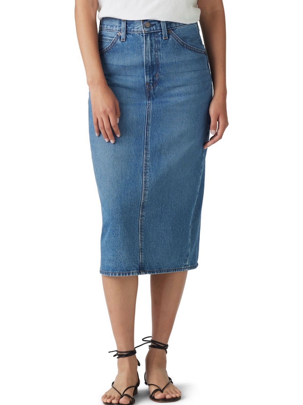 Levi's High Rise Blue Denim Midi Slit Skirt